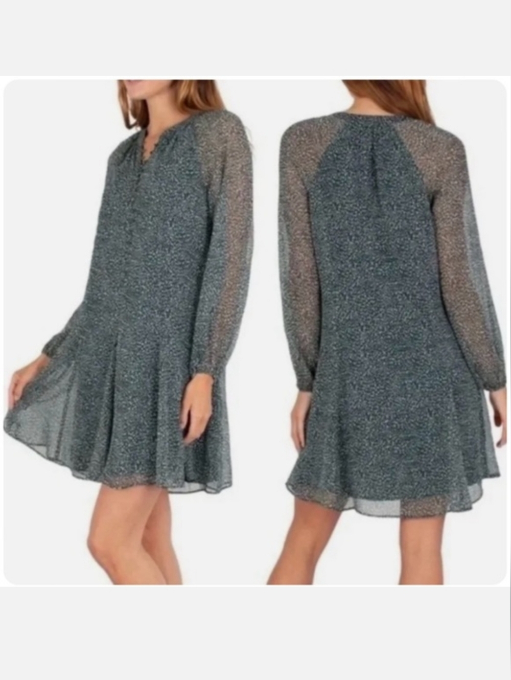 Joie Green Polka Dot Mini Dress Balloon Long Sleeve Shift